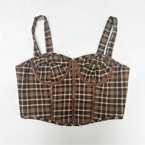 Brown Checkered Bustier Top